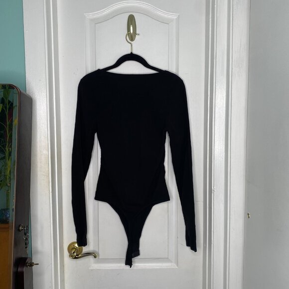 Free People Intimately Black Square Neck V Notch Stretch Bodysuit, S #338 - Picture 6 of 10